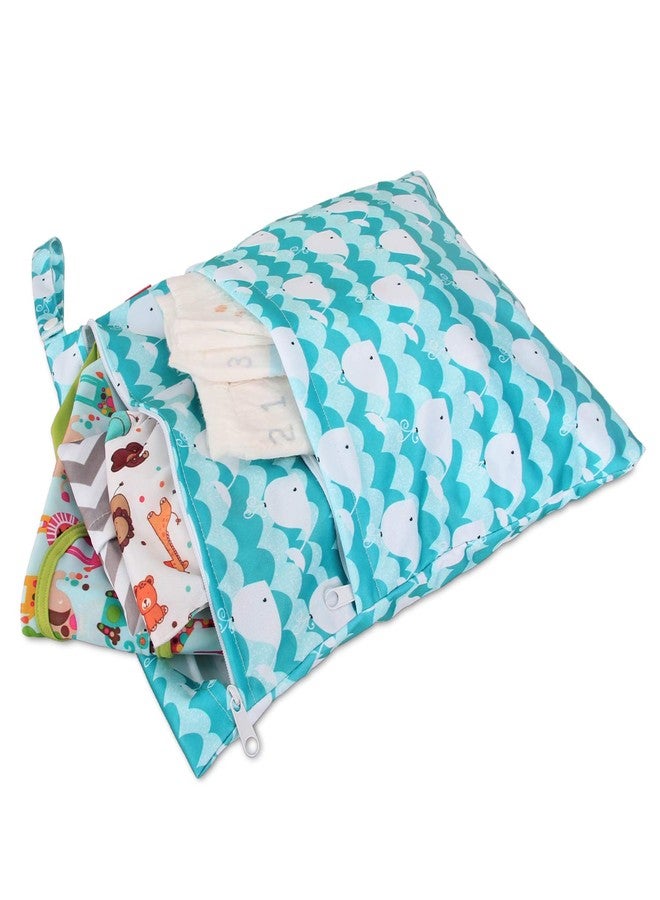 داميرو حقيبة داميرو القماشية المبللة والجافة بمقبض لملابس السباحة، وأجزاء مضخة الثدي، والملابس المبللة، وغيرها، مثالية للسفر، والتمارين الرياضية، والحضانة، والسباحة، قابلة لإعادة الاستخدام ومقاومة للماء (متوسطة، بتصميم حوت لطيف) - Image 3